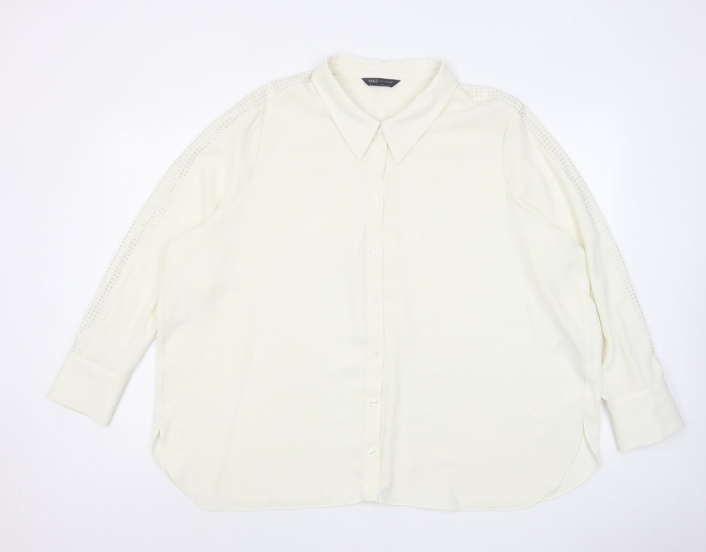 Marks and Spencer Womens Ivory Polyester Basic Button-Up Size 24 Collared