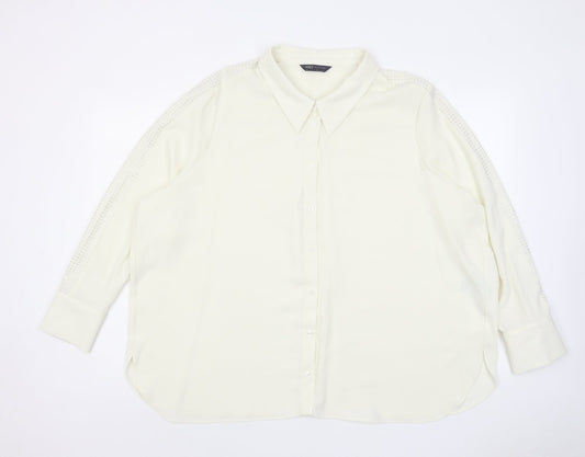Marks and Spencer Womens Ivory Polyester Basic Button-Up Size 24 Collared