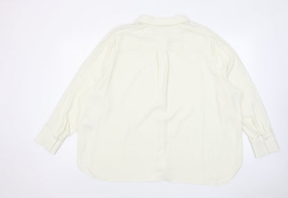 Marks & Spencer Womens Ivory Polyester Basic Button-Up Size 24 Collared