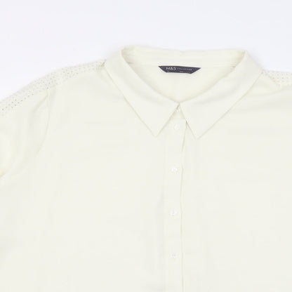 Marks & Spencer Womens Ivory Polyester Basic Button-Up Size 24 Collared