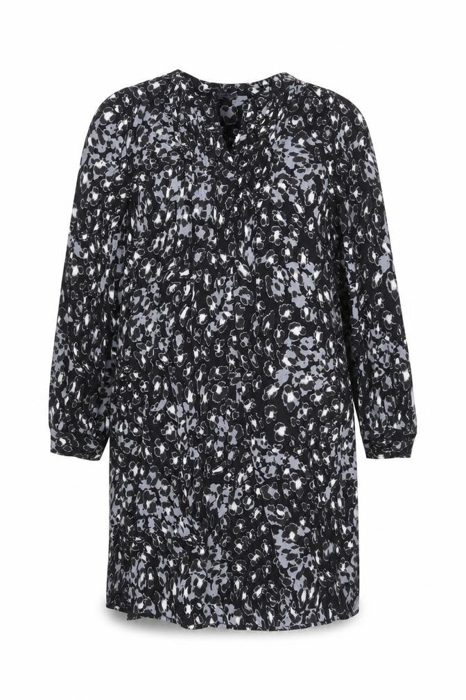Marks & Spencer Womens Black Geometric Viscose Shift Size 14 V-Neck Pullover