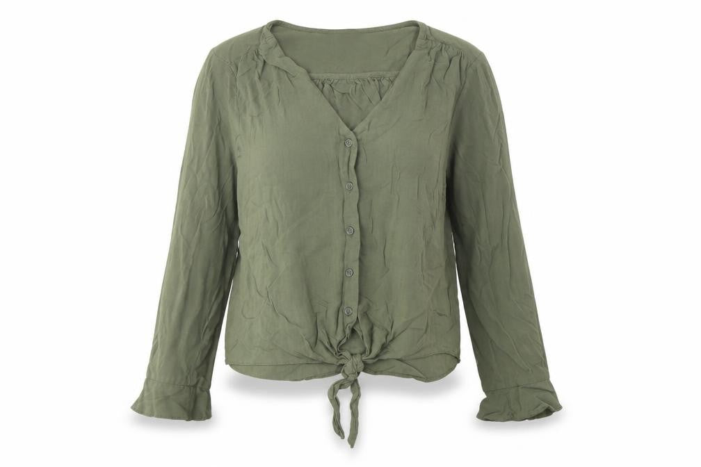 Dorothy Perkins Womens Green Viscose Basic Button-Up Size 8 V-Neck - Knot Front