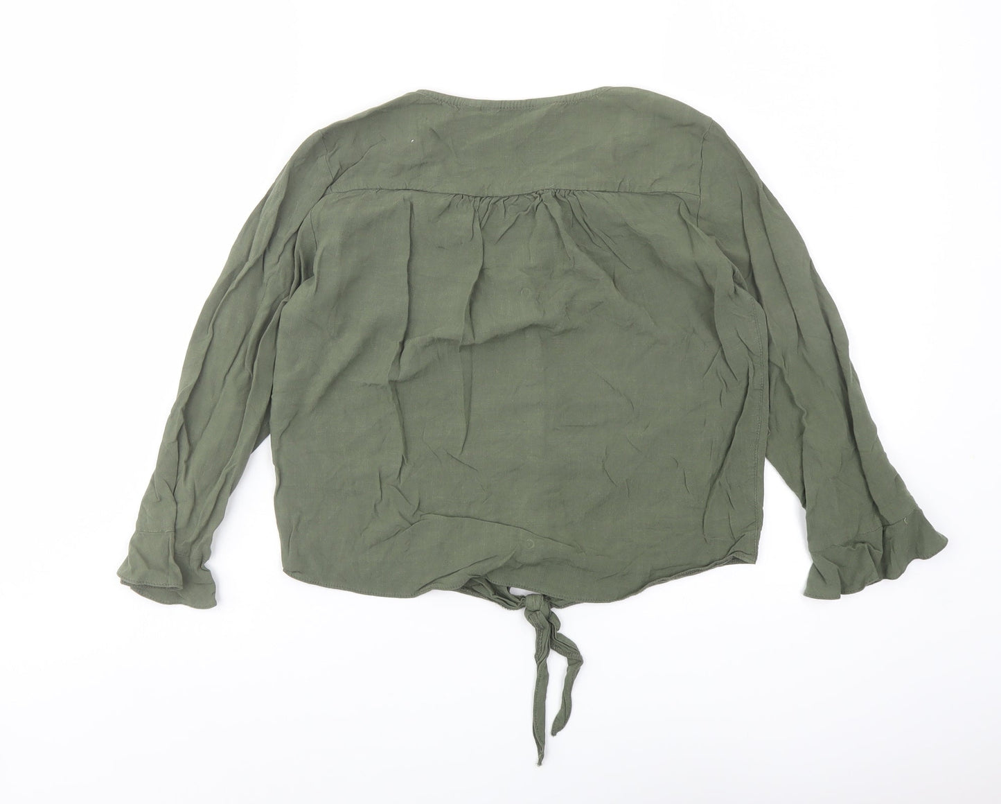 Dorothy Perkins Womens Green Viscose Basic Button-Up Size 8 V-Neck - Knot Front