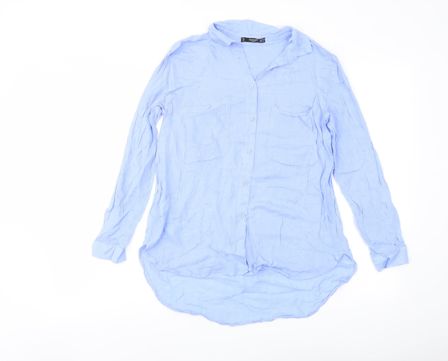 Mango Womens Blue Viscose Basic Button-Up Size S Collared
