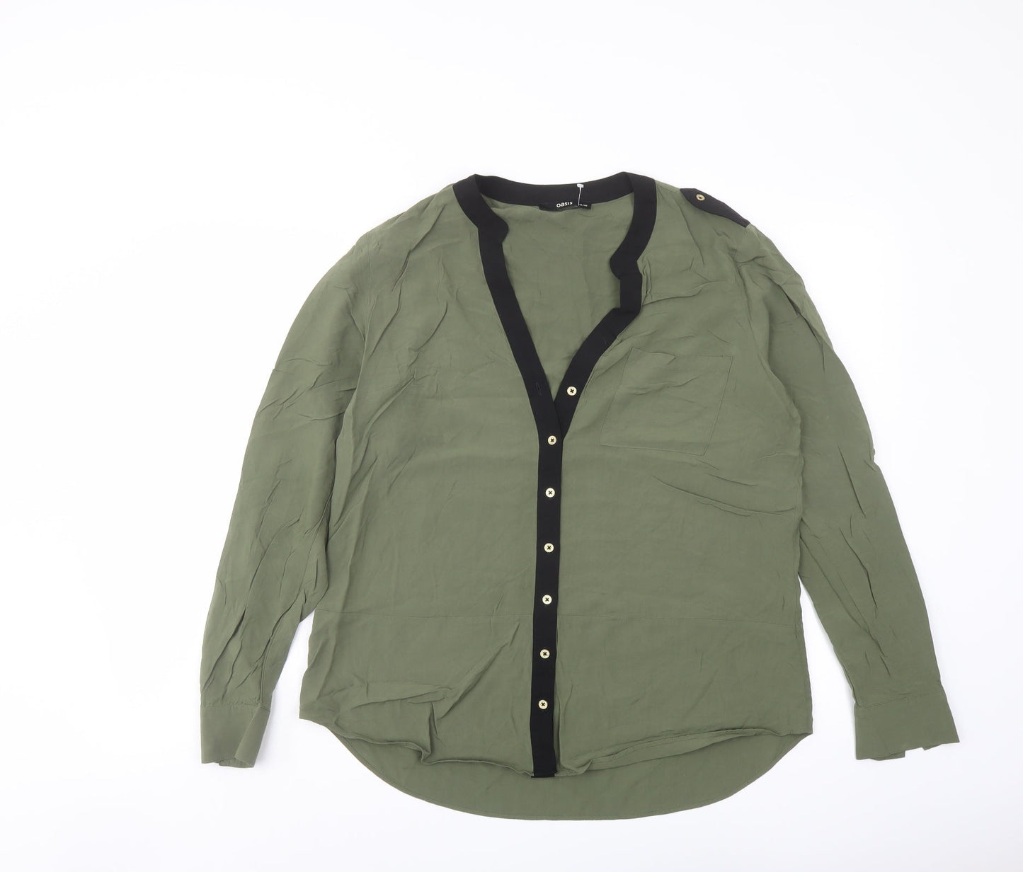 Oasis Womens Gold Viscose Basic Button-Up Size 14 V-Neck