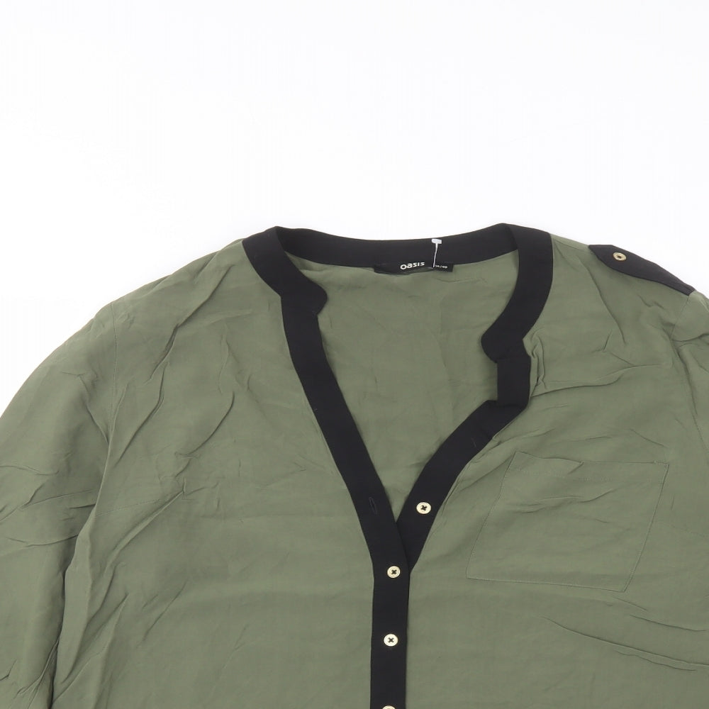 Oasis Womens Gold Viscose Basic Button-Up Size 14 V-Neck