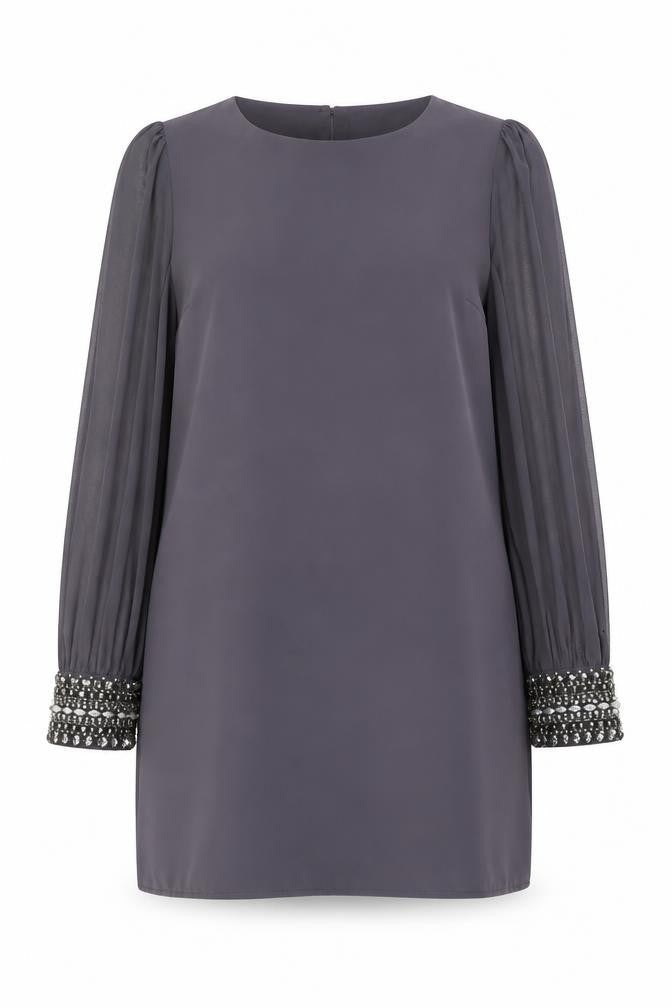 Warehouse Womens Grey Polyester A-Line Size 16 Round Neck Button