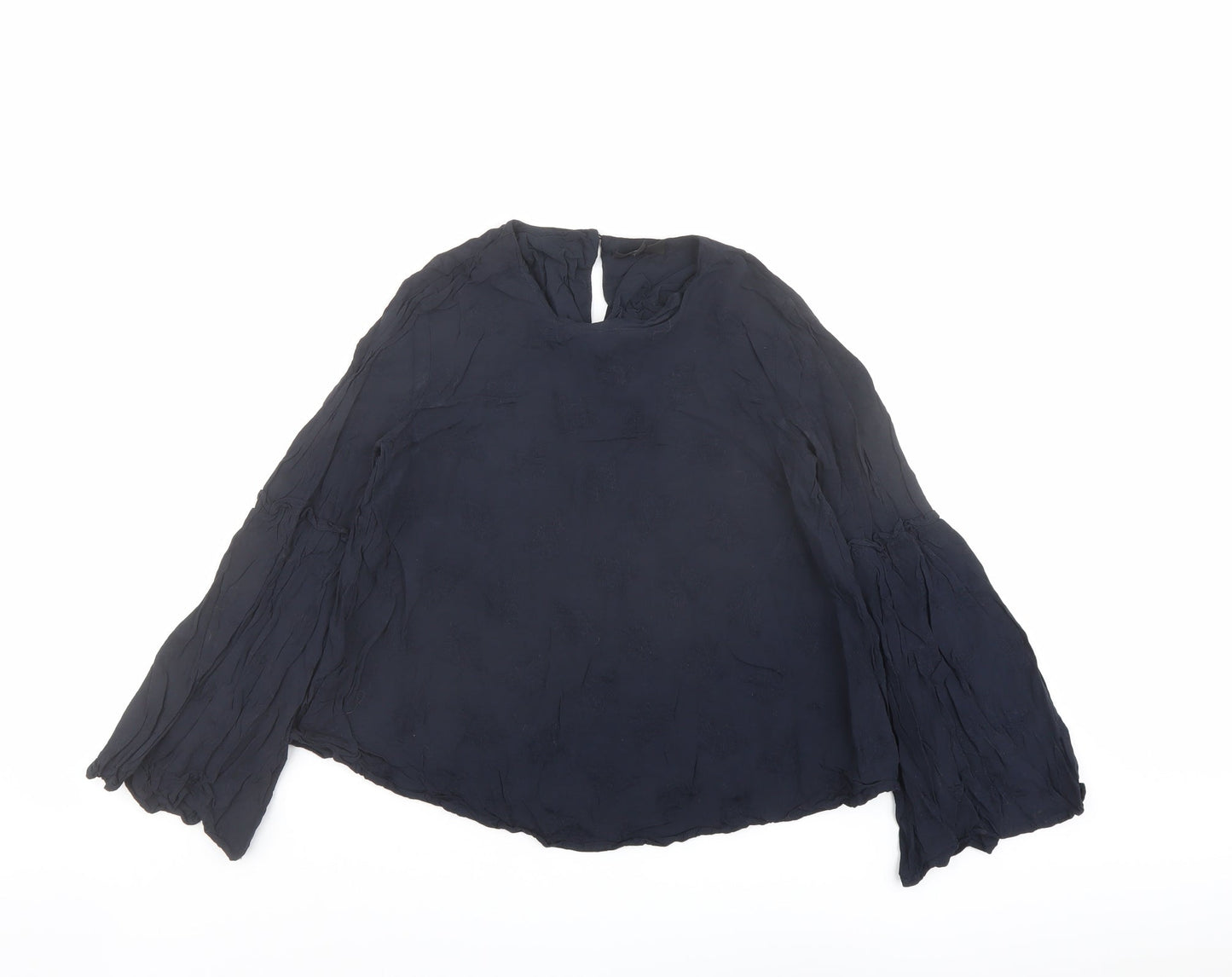 Topshop Womens Blue Viscose Basic Blouse Size 6 Round Neck
