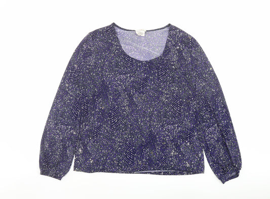 Kim&Co Womens Purple Polyester Basic Blouse Size XL Round Neck