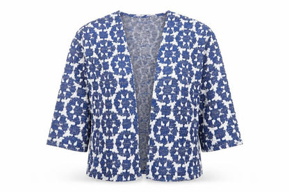 H&M Womens Blue Geometric Jacket Coatigan Size XS
