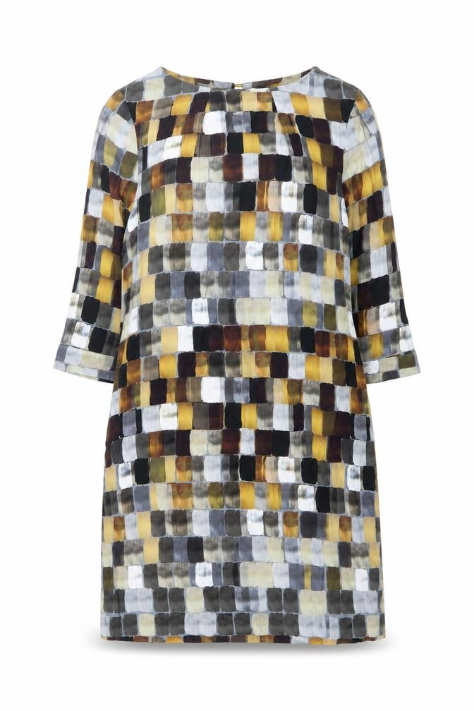 John Lewis Womens Multicoloured Geometric Viscose A-Line Size 8 Round Neck Button