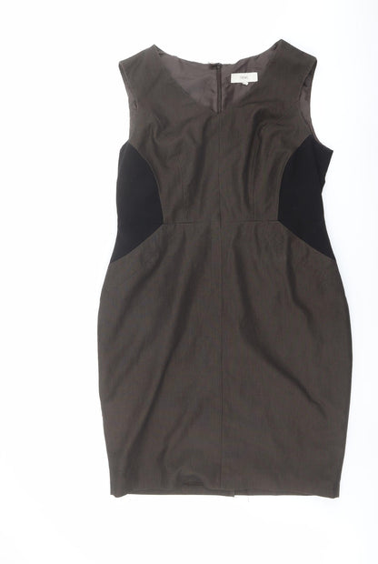 Next Womens Brown Polyester Shift Size 16 V-Neck Zip
