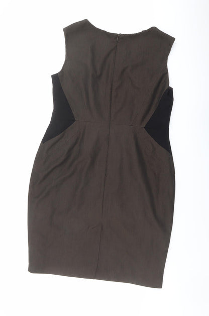 Next Womens Brown Polyester Shift Size 16 V-Neck Zip