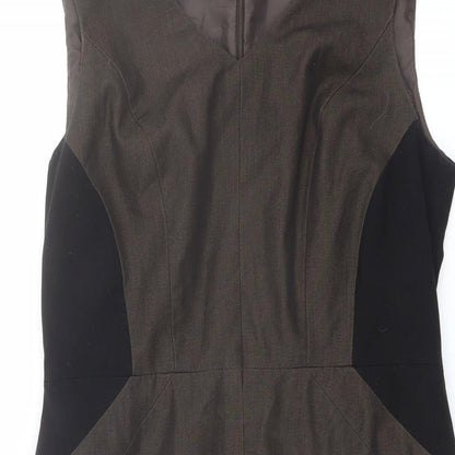 Next Womens Brown Polyester Shift Size 16 V-Neck Zip