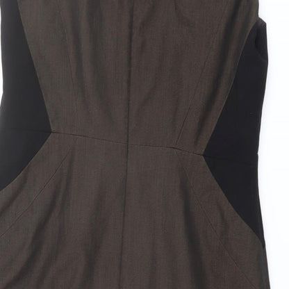 Next Womens Brown Polyester Shift Size 16 V-Neck Zip