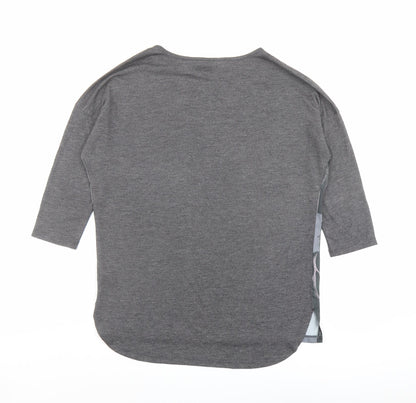 Back view of Dunnes women’s grey polyester basic t-shirt, size S, round neck