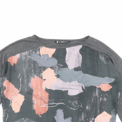 Close-up detail of Dunnes women’s grey polyester basic t-shirt, size S, round neck