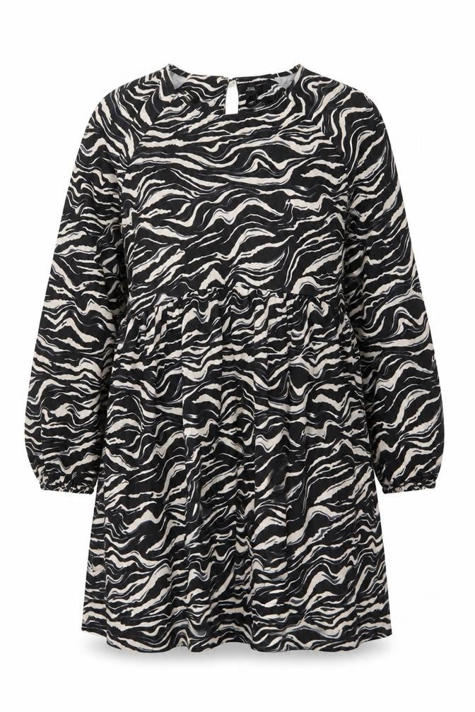 River Island Womens Black Geometric Polyester A-Line Size 18 Round Neck Button