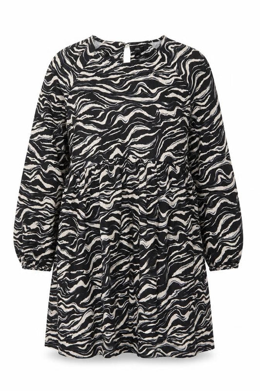 River Island Womens Black Geometric Polyester A-Line Size 18 Round Neck Button