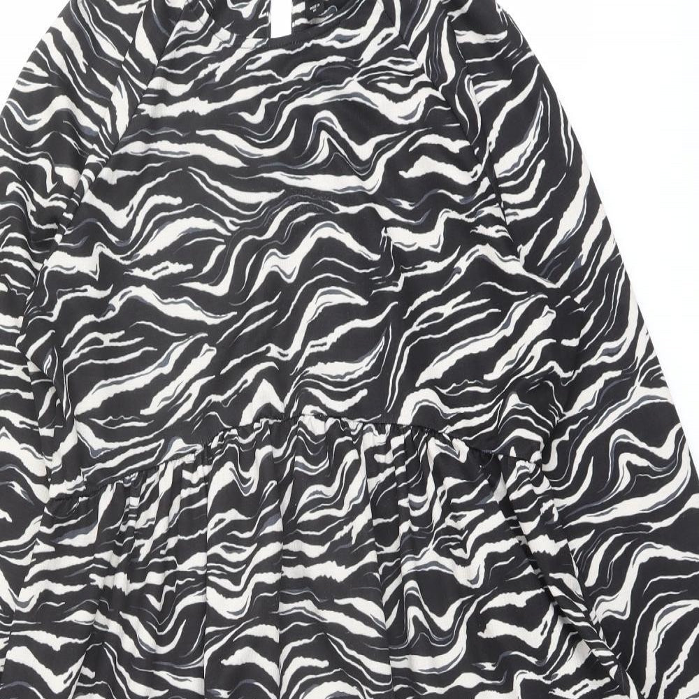 River Island Womens Black Geometric Polyester A-Line Size 18 Round Neck Button