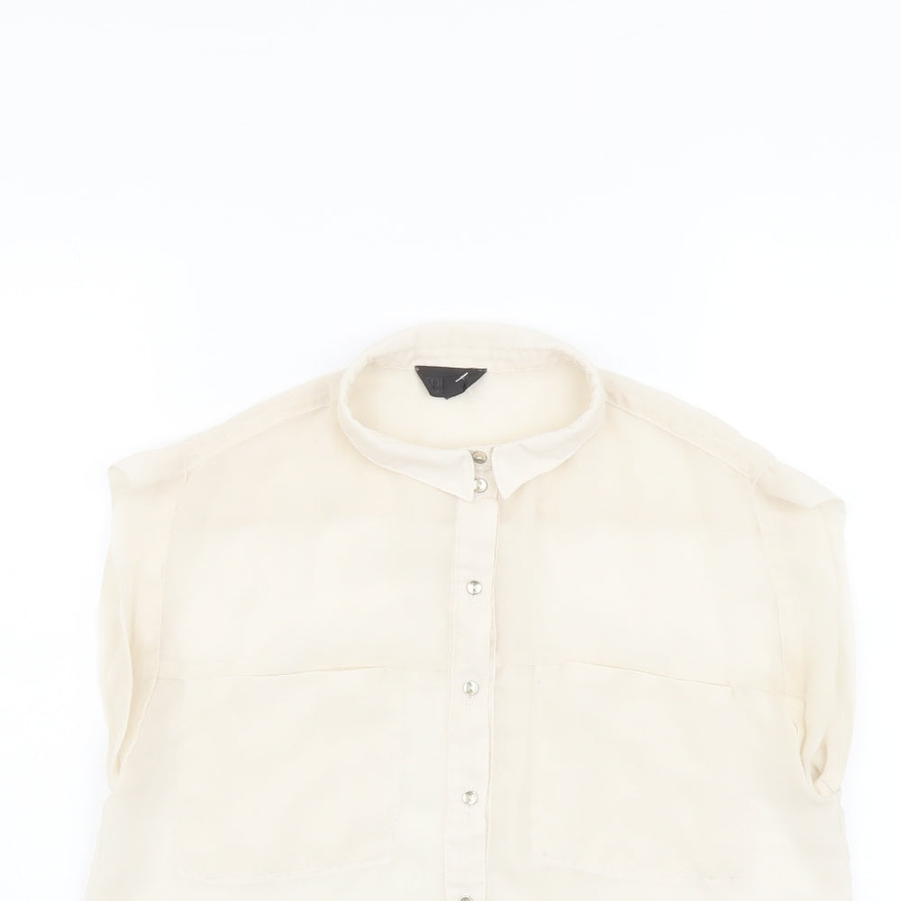Topshop Womens Beige Polyester Basic Button-Up Size 6 Collared
