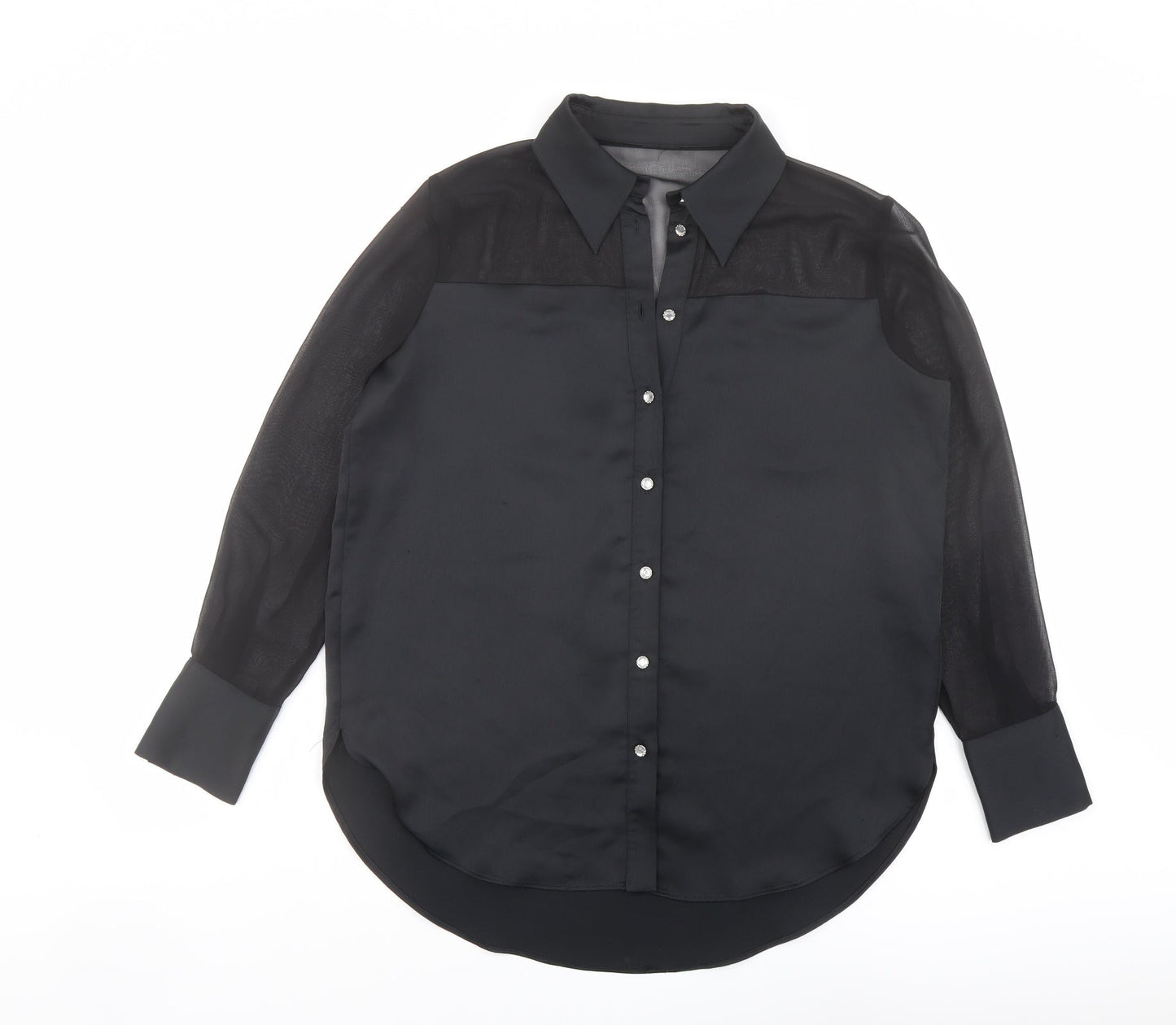 River Island Womens Black Polyester Basic Button-Up Size 10 Collared