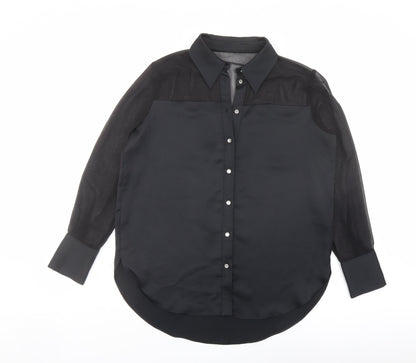 River Island Womens Black Polyester Basic Button-Up Size 10 Collared