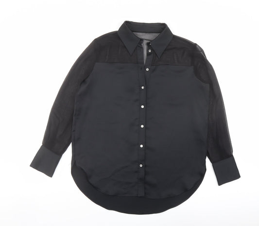 River Island Womens Black Polyester Basic Button-Up Size 10 Collared