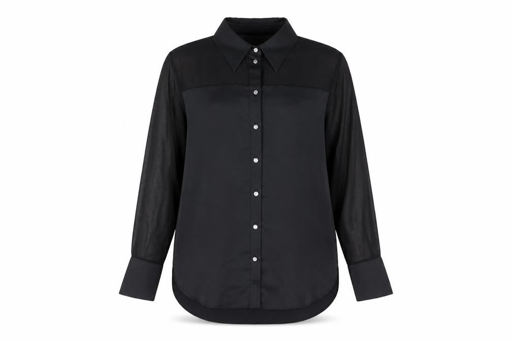 River Island Womens Black Polyester Basic Button-Up Size 10 Collared