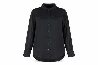 River Island Womens Black Polyester Basic Button-Up Size 10 Collared