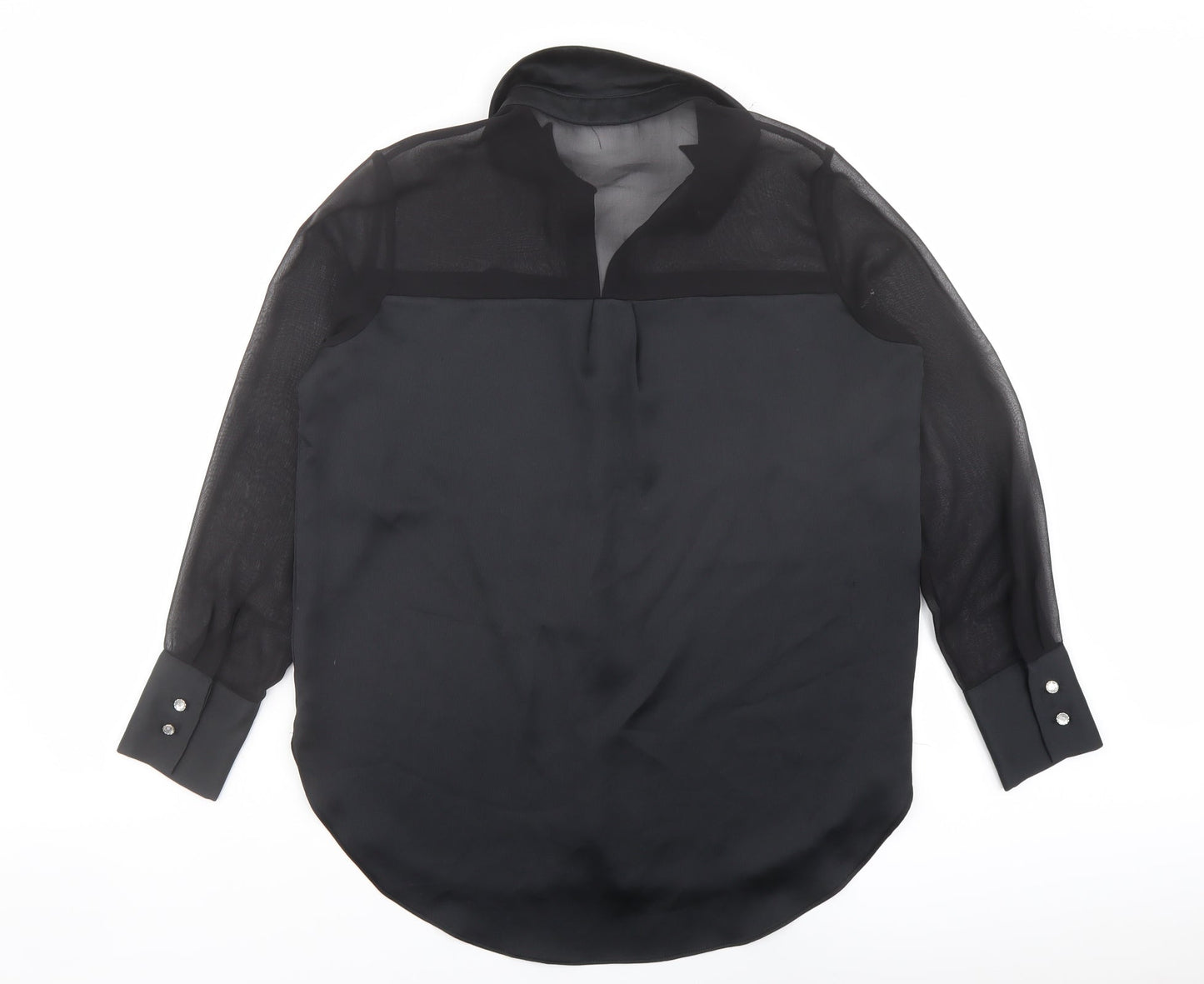 River Island Womens Black Polyester Basic Button-Up Size 10 Collared