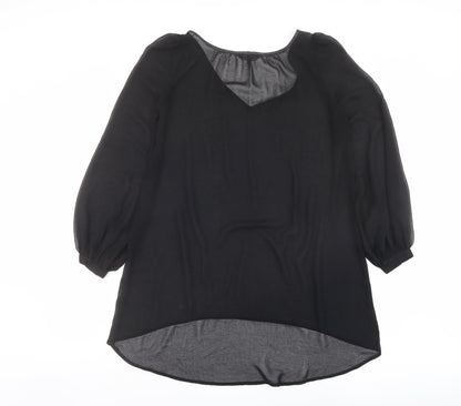 Back view of Miss Selfridge women’s black polyester basic blouse, size UK 6, v-neck
