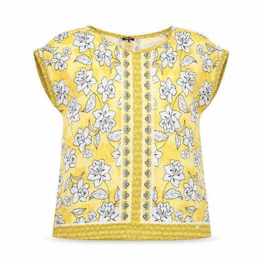 Olsen Womens Yellow Floral Polyester Basic T-Shirt Size 14 Round Neck