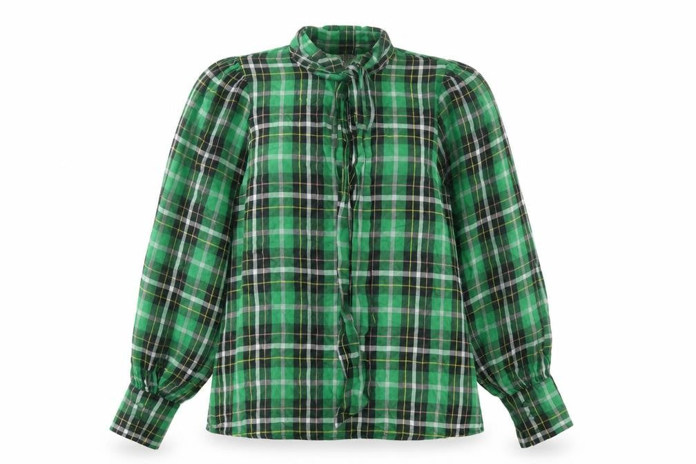 Twist & Tango Womens Green Plaid Polyester Basic Button-Up Size 8 Round Neck