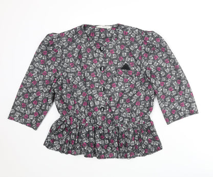 Debenhams Womens Black Floral Polyester Basic Button-Up Size 16 Round Neck