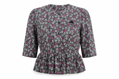 Debenhams Womens Black Floral Polyester Basic Button-Up Size 16 Round Neck
