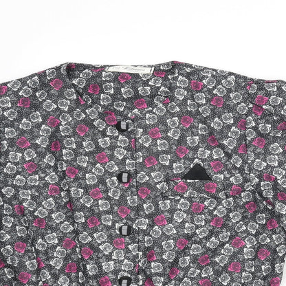 Debenhams Womens Black Floral Polyester Basic Button-Up Size 16 Round Neck