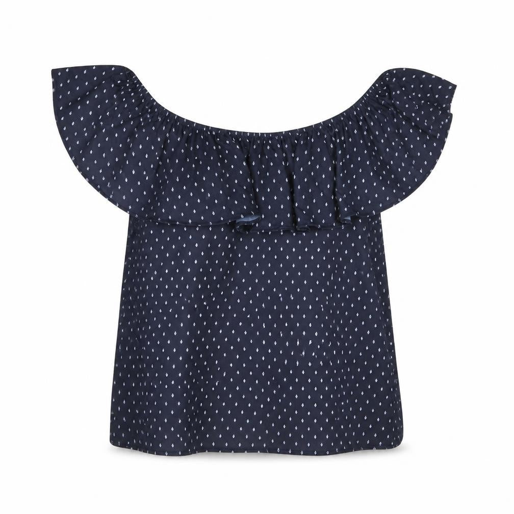 H&M Womens Blue Geometric Polyester Basic Blouse Size M Boat Neck