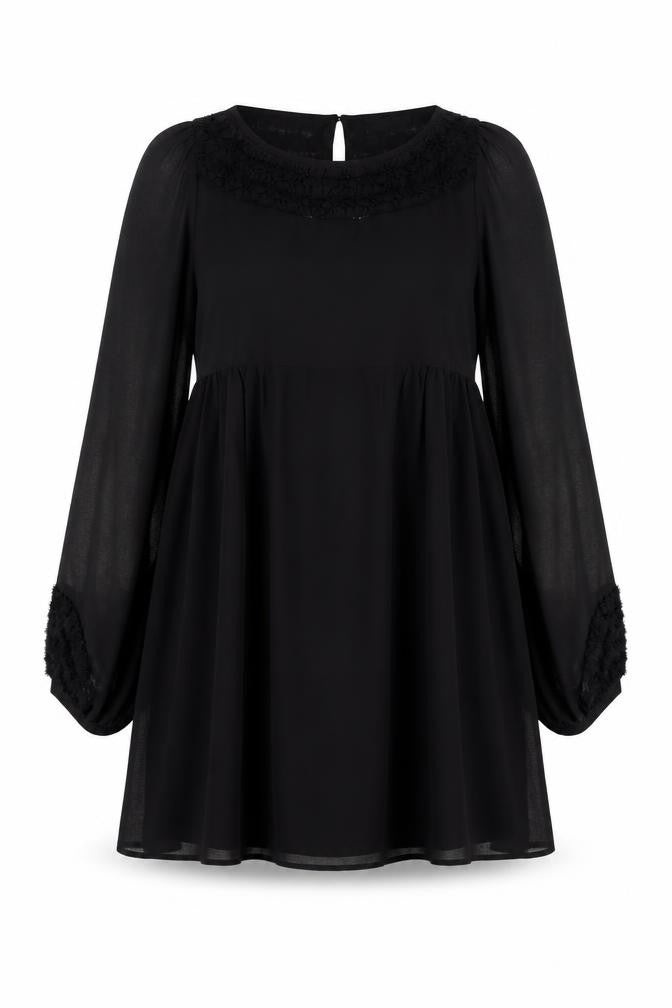 Warehouse Womens Black Polyester A-Line Size 10 Round Neck Button