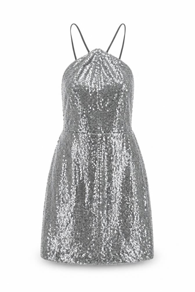 Zara Womens Grey Polyester Mini Size S Halter Lace Up - Open Back