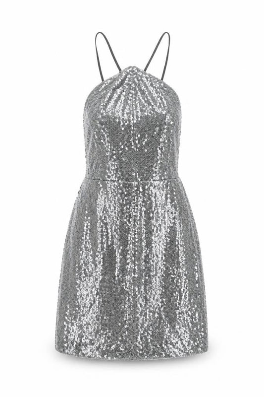 Zara Womens Grey Polyester Mini Size S Halter Lace Up - Open Back