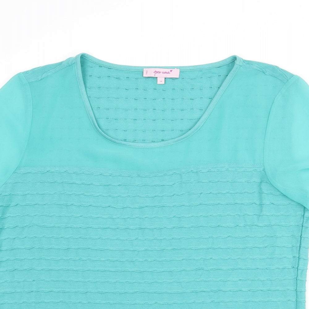 Per Una Womens Blue Polyester Basic T-Shirt Size 14 Round Neck