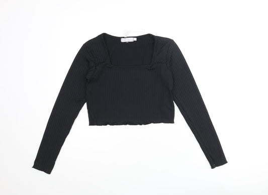 Red Herring Womens Black Polyester Cropped T-Shirt Size 10 Square Neck