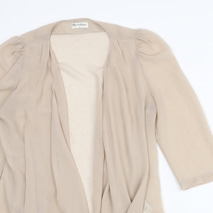 Close-up detail of Miss Selfridge women’s beige polyester kimono blouse, size UK 8, v-neck