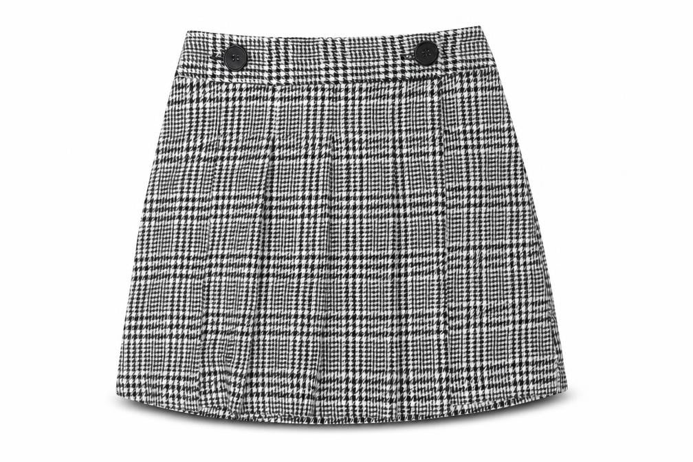 Topshop Womens Black Plaid Polyester Pleated Skirt Size 6 Button