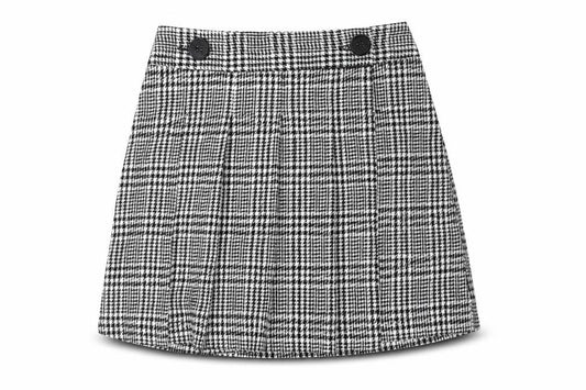 Topshop Womens Black Plaid Polyester Pleated Skirt Size 6 Button