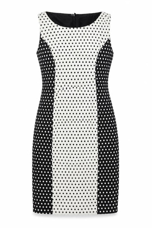 NEXT Womens Black Polka Dot Cotton Shift Size 10 Round Neck Zip