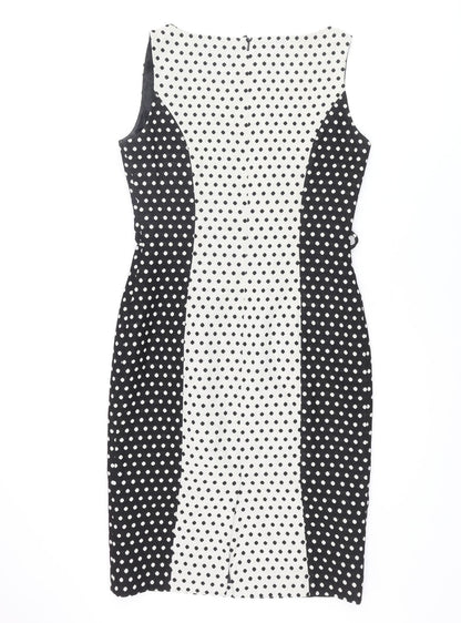 Next Womens Black Polka Dot Cotton Shift Size 10 Round Neck Zip