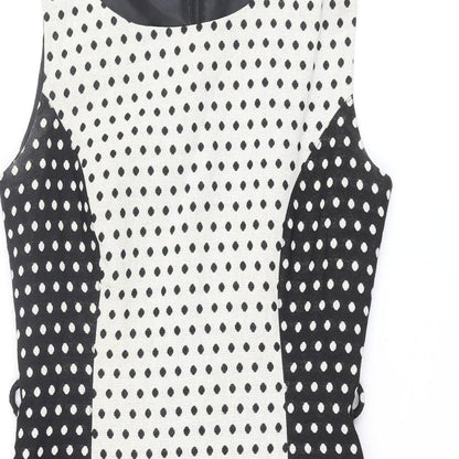 Next Womens Black Polka Dot Cotton Shift Size 10 Round Neck Zip