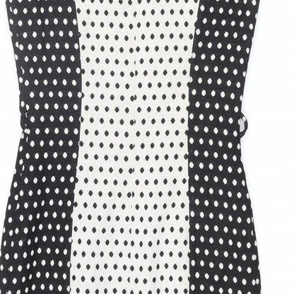 Next Womens Black Polka Dot Cotton Shift Size 10 Round Neck Zip